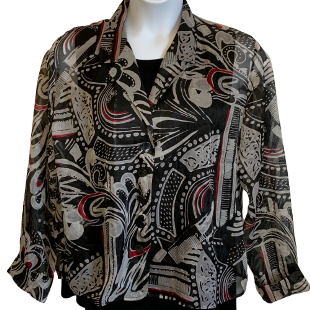 CHICO'S Sz 3 100% Silk Long-Sleeved Shacket - Curated By Rua'h Kibriya